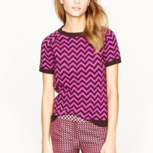 J.CREW Zigzag Short Sleeve Merino Wool Sweater in Raspberry & Brown Size M